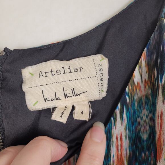 Nicole Miller Artelier blue and red print gauzy artsy maxi dress size 4 Boho - Picture 6 of 14